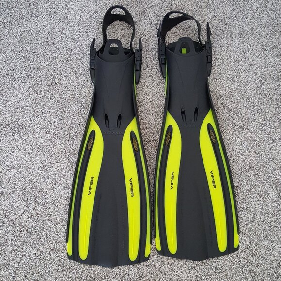 NEW Oceanic Viper OH Fins Open Heel Scuba Diving Snorkeling Yellow Black Adjust - Picture 4 of 8